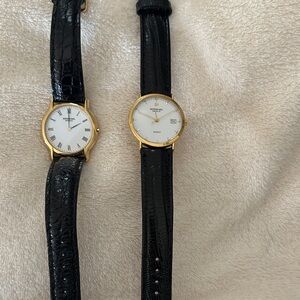 Classic Black Leather Strap Watches with Gold Accents